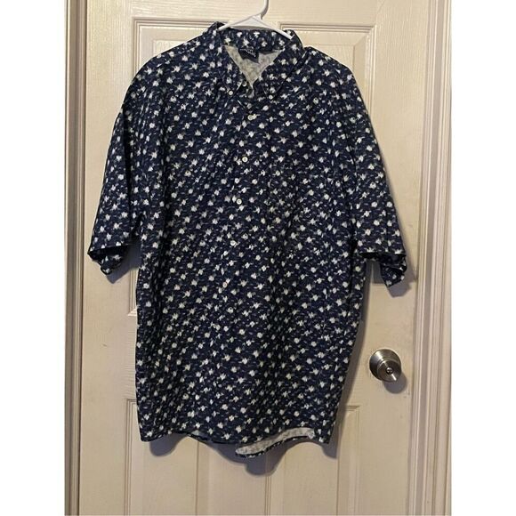 Bon Homme Mens Blue White Collared Short Sleeve Button-Down Shirt Size 2XB - Picture 11 of 13
